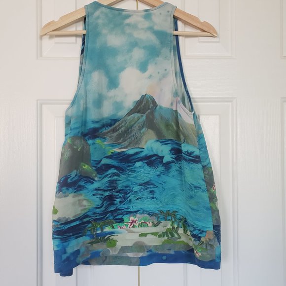 Joie 100% Silk Tropical Tank - Blue Tahitian Pattern - Sz M - Picture 7 of 11